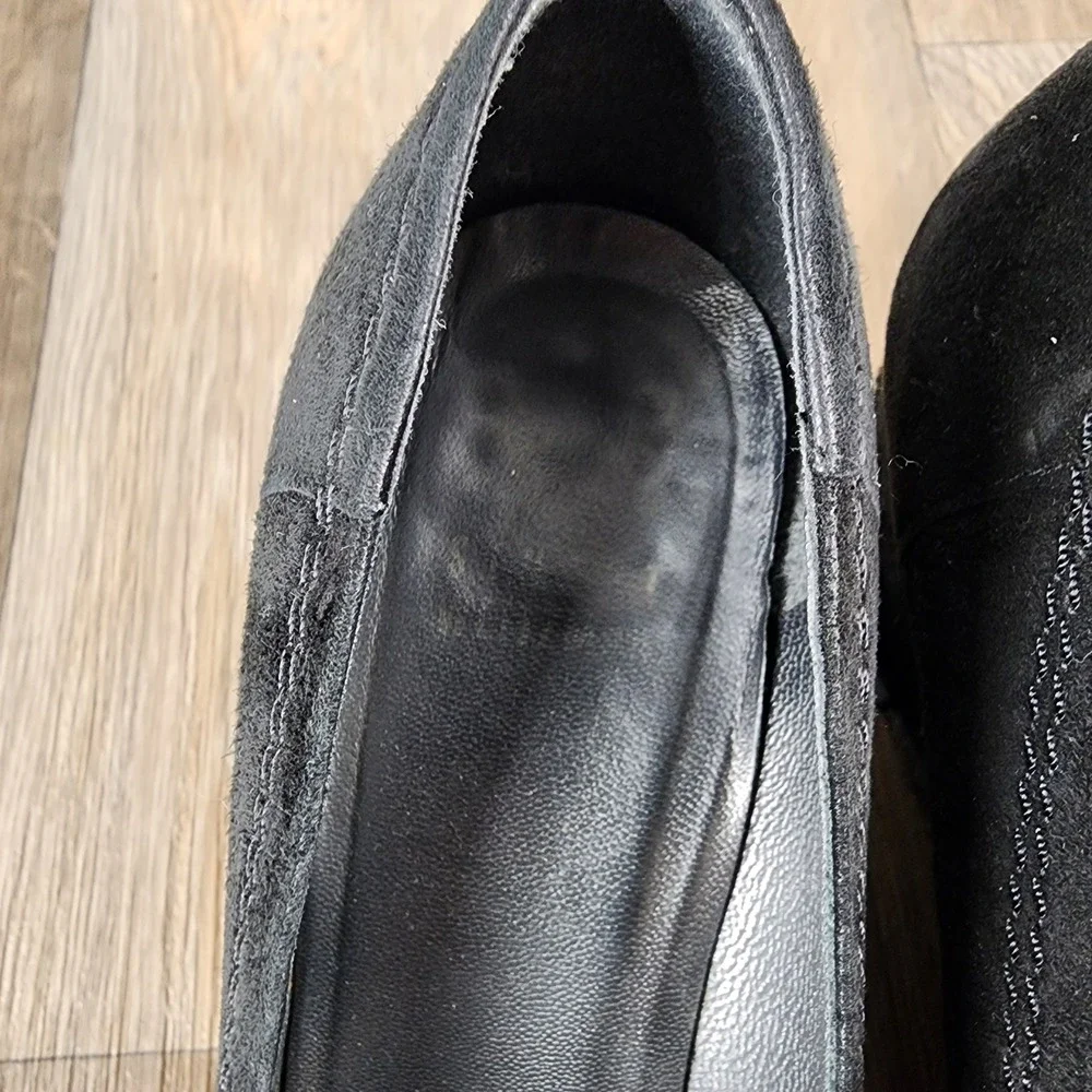 Stuart Weitzman 7.5 Black Suede Tassel Wedge Loafers‎ Classic Comfortable - Picture 9 of 13